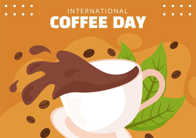 International coffee day social media background flat cartoon hand drawn templates illustration