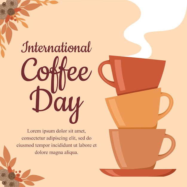 Векторная иллюстрация шаблона баннера в социальных сетях Международного дня кофе на коричневом фоне