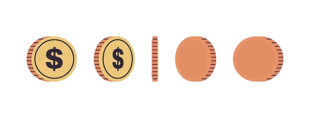 Вектор Монеты международной валюты и золотые монеты под разными углами вращения концепции полной длины.