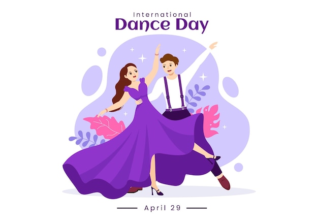 Вектор Иллюстрация международного дня танца с профессиональным танцевальным выступлением в шаблонах целевых страниц