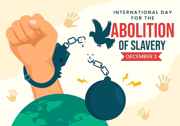 Vector international day for the abolition of slavery illustration on december 2 with handcuffs and hands