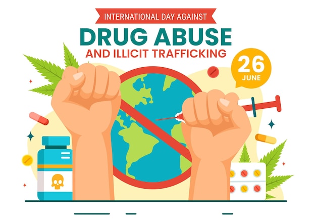 Vector international day against drug abuse and illicit trafficking illustration with anti narcotics