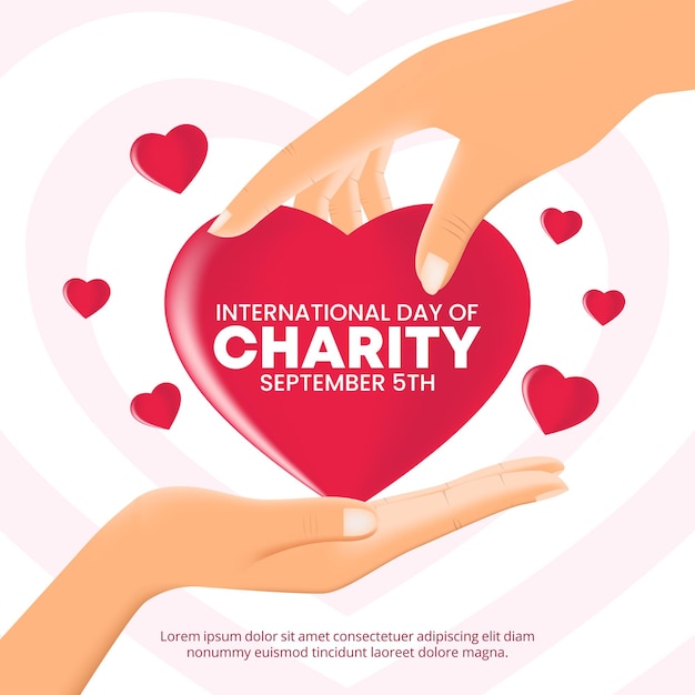 international day of charity background with a hand is giving love to other