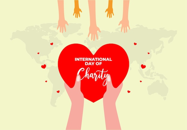 국제 자선의 날 (International Day of Charity) - 9월 5일: 손으로 사랑을 베푸는 배너 포스터