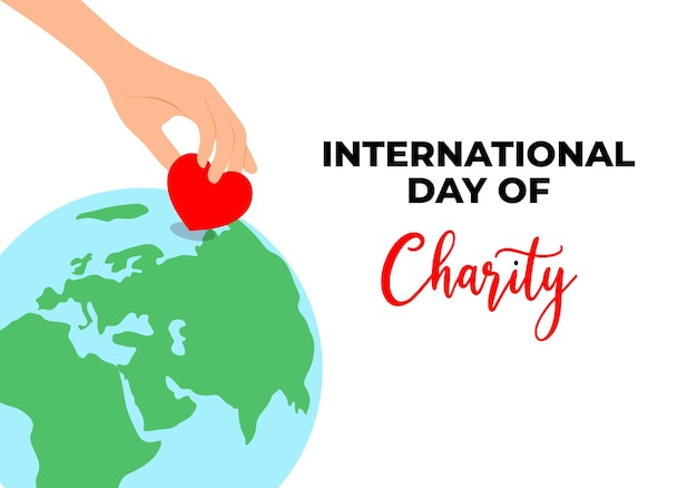 국제 자선의 날 (International Day of Charity) - 9월 5일: 손으로 사랑을 베푸는 배너 포스터