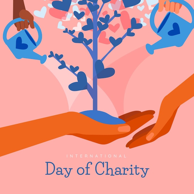 Vector international day of charity hand drawn background with tree