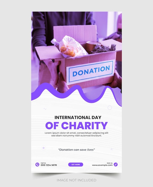 Vector international day of charity social media promotion and instagram story post design template