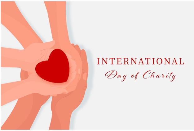 국제 자선의 날, 인간의 손과 마음을 가진 벡터 삽화