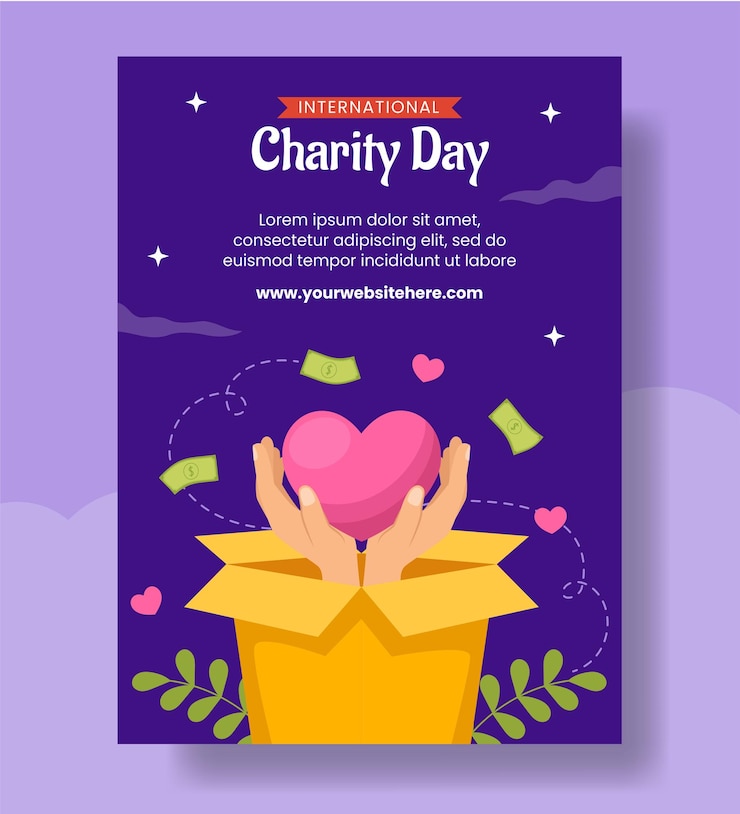 Vector international day of charity vertical poster cartoon hand drawn templates background illustration