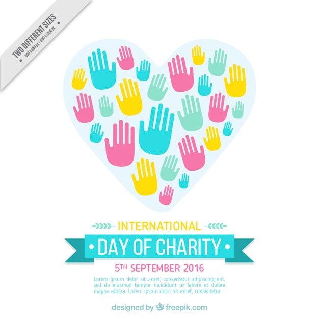 Vector international day of charity with colorful hands