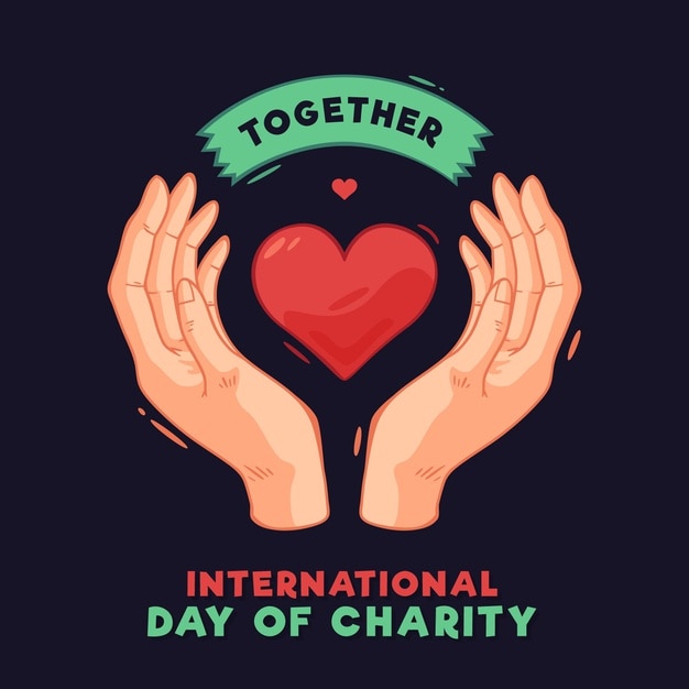 Vector international day of charity with heart and hands