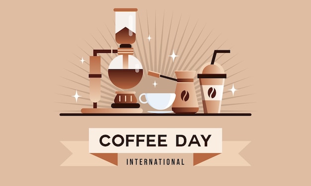 International day of coffee illustration hand drawn vector