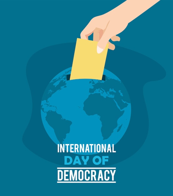 International day of democracy lettering postcard