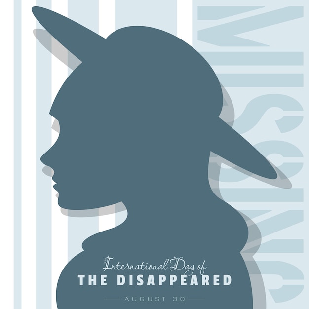 Vector international day of the disappeared poster with silhouette of a woman wearing a hat