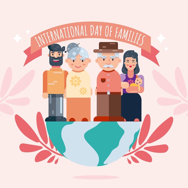 Giornata internazionale delle famiglie 15 maggio famiglia nonni persone cartone animato illustrazione disegno vettoriale poster