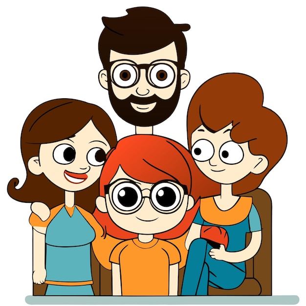 Vettore giornata internazionale delle famiglie scena di famiglia dei genitori adesivo di cartone animato elegante disegnato a mano