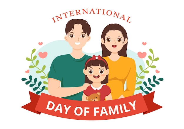 漫画の手描きのテンプレートで子供の父と母と家族イラストの国際デー