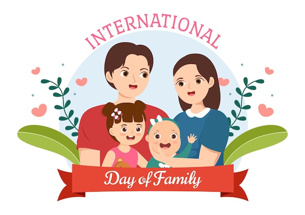 International Day of Family Illustration with Kids Father and Mother in Cartoon Hand Drawn Templates