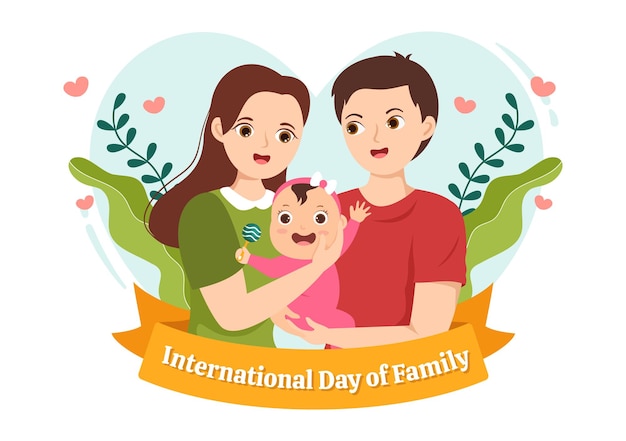 International Day of Family Illustration with Kids Father and Mother in Cartoon Hand Drawn Templates