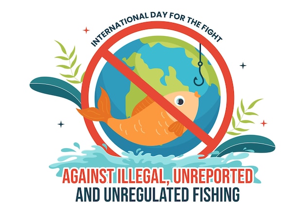 벡터 불법적이고 규제되지 않은 어업 벡터 일러스트레이션과의 싸움을 위한 국제 날