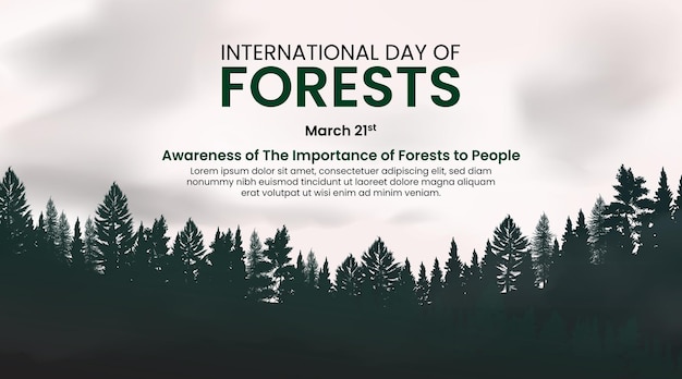 Vector international day of forests background design with cloudy sky and fog in the forest