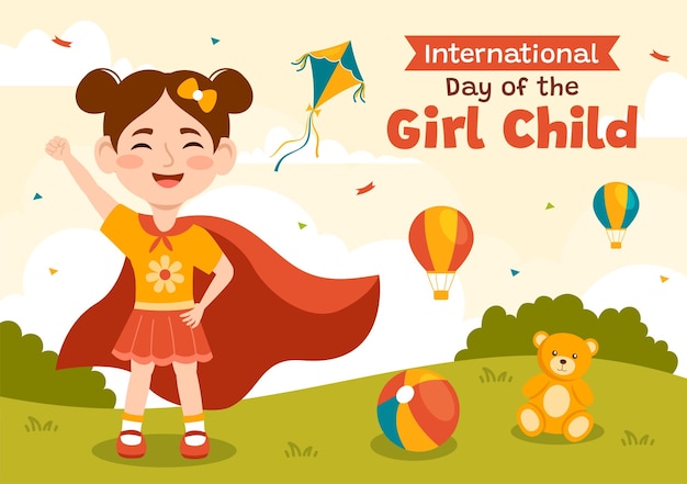 International day of the girl child illustration with little girls for awareness and human rights