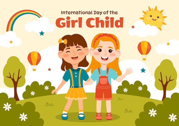 International Day of the Girl Child Illustration with Little Girls for Awareness and Human Rights