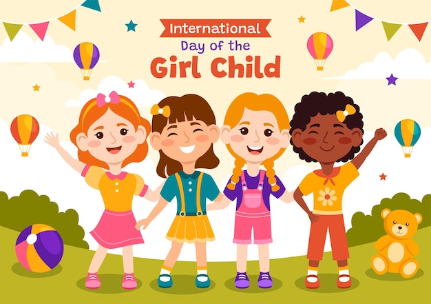 International Day of the Girl Child Illustration with Little Girls for Awareness and Human Rights