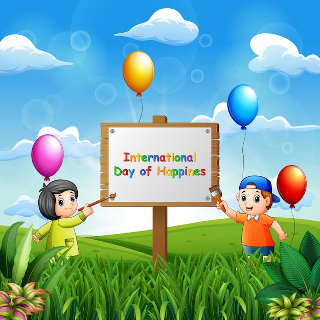 International day of happiness background with kids painting