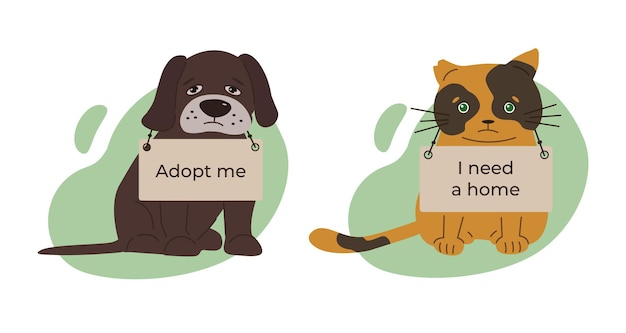 Adopt me cartoon landing page with homeless pets Vector Image