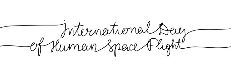 Vector international day of human space flight line art text banner hand drawn vector art
