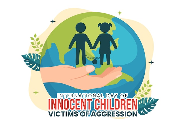 International Day of Innocent Children Victims of Aggression Illustration with Kids Sad Pensive