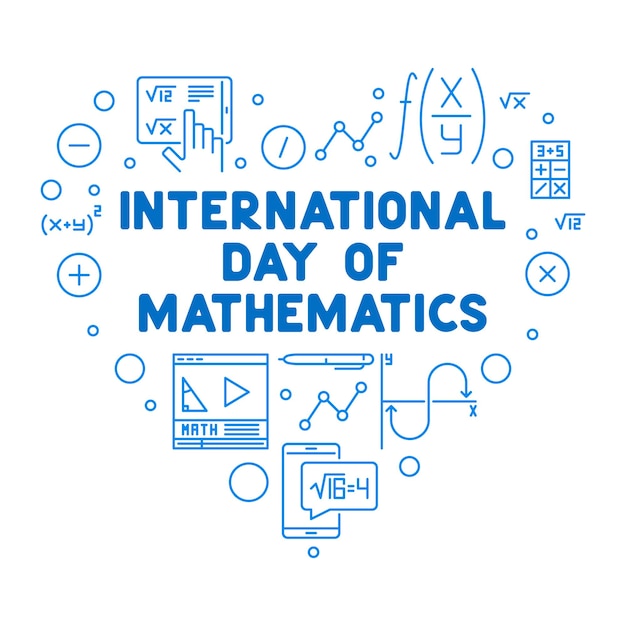 International Day of Mathematics vector outline heart shaped colorful banner IDM concept illustration