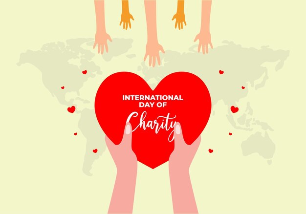 벡터 국제 자선의 날 (international day of charity) - 9월 5일: 손으로 사랑을 베푸는 배너 포스터