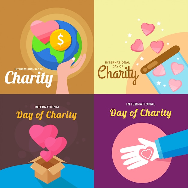 Международный день благотворительности дизайн векторные иллюстрации