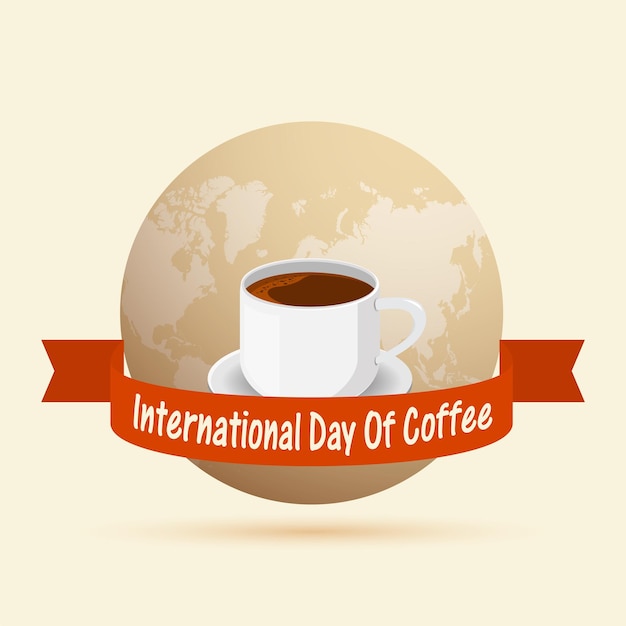 Вектор Международный день кофе с чашкой кофе на фоне баннера