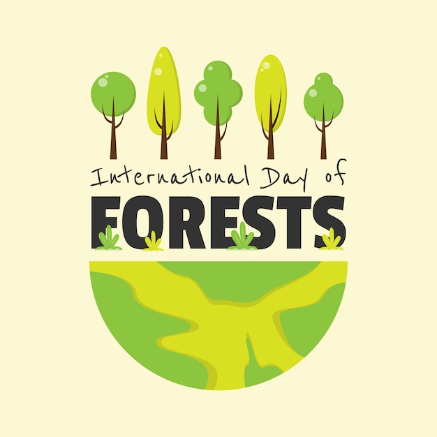Вектор Плакат международного дня лесов с деревьями на земле