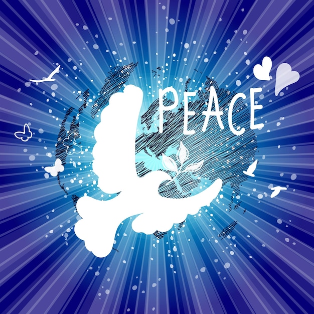 ベクトル 国際平和デー 鳥のグローブ 花のハート 継続的な絵 愛の概念 平和