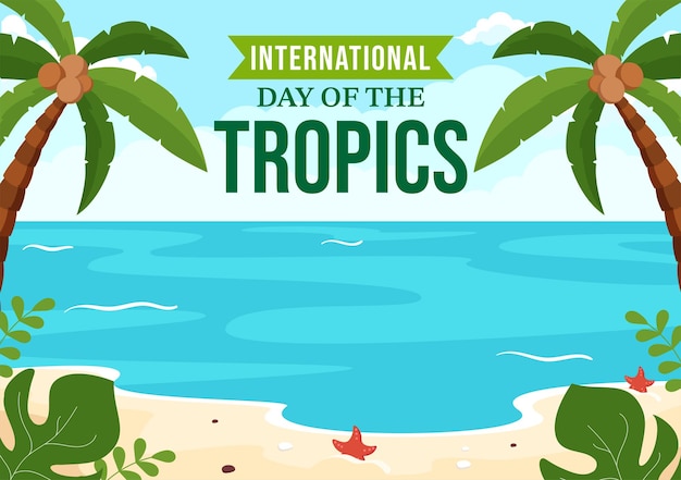 Международный день тропической векторной иллюстрации с травой и цветочными растениями для сохранения