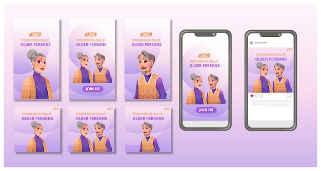 Modello instagram di concetto di giornata internazionale delle persone anziane (instastory e feed post)