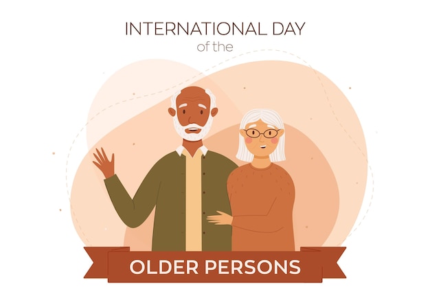 International day of the older persons vector illustration Black man and a white woman Design for posters cards banners