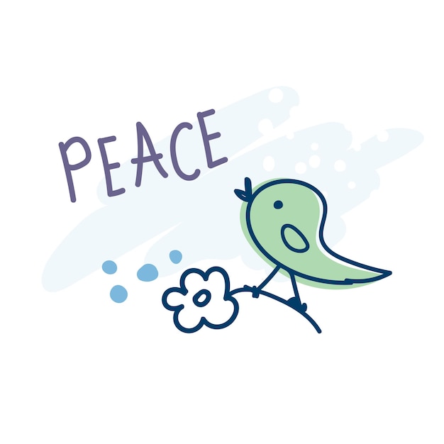 International Day of Peace Bird globe flowers heart continuous drawing Concept of love peace and