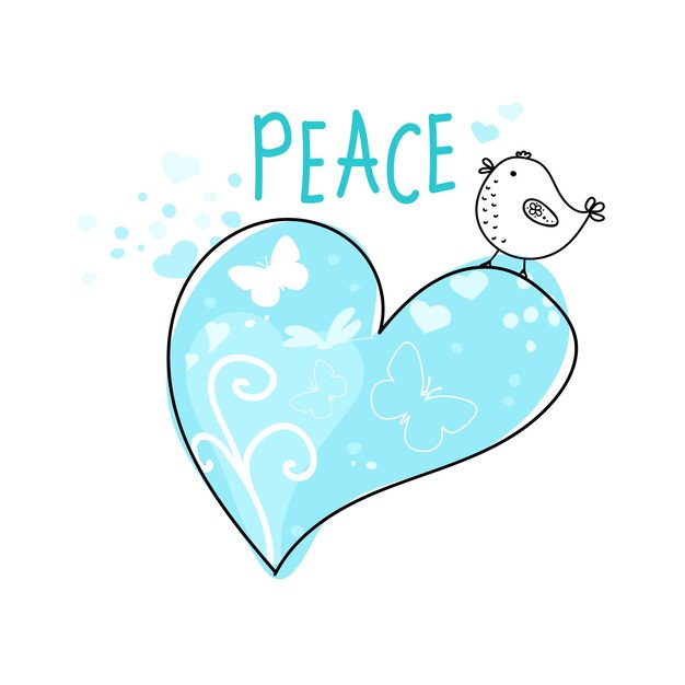 Vector international day of peace bird globe flowers heart continuous drawing concept of love peace and