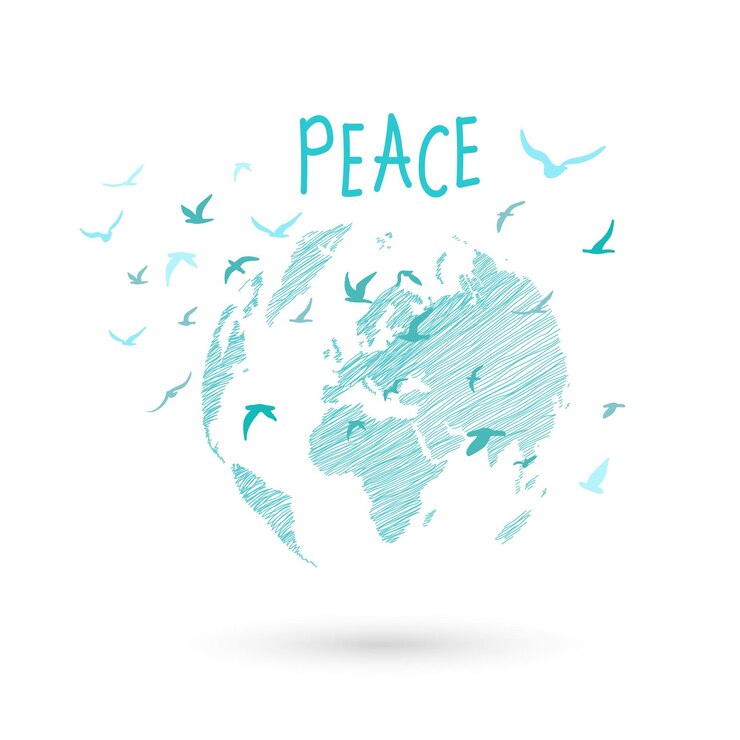 Vector international day of peace bird globe flowers heart continuous drawing concept of love peace and