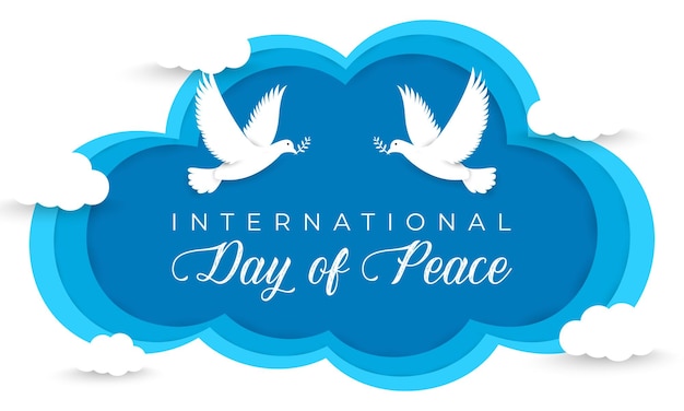 International day of peace flat banner background with dove cloud illustrated in the sky