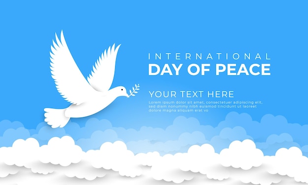 International day of peace flat banner background with dove cloud illustrated in the sky