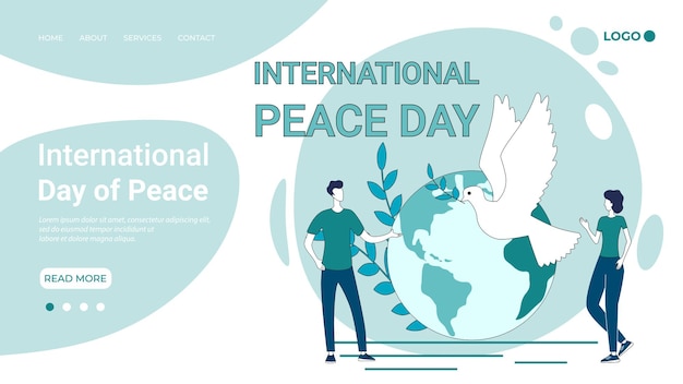 International day of peace a flying pigeon on the background of planet earth