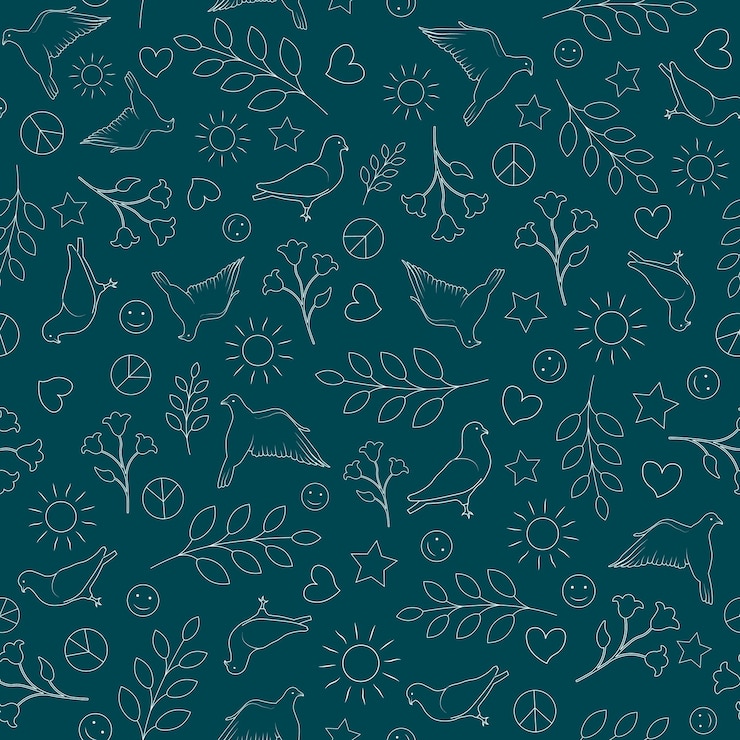 वेक्टर international day of peace seamless pattern background peace silhouette sign dove sun flower heart