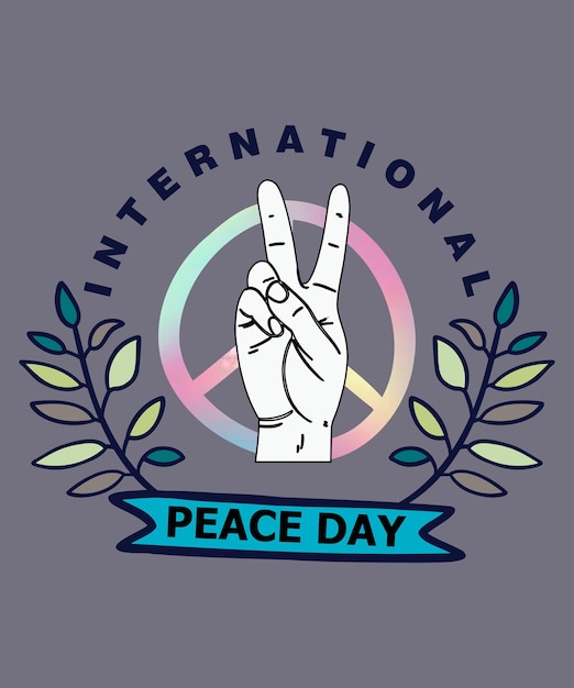 International day of peace with dove and leaves sign