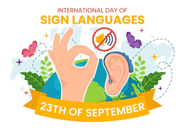 International Day of Sign Languages Illustration with Show Hand Gestures and Hearing Disability